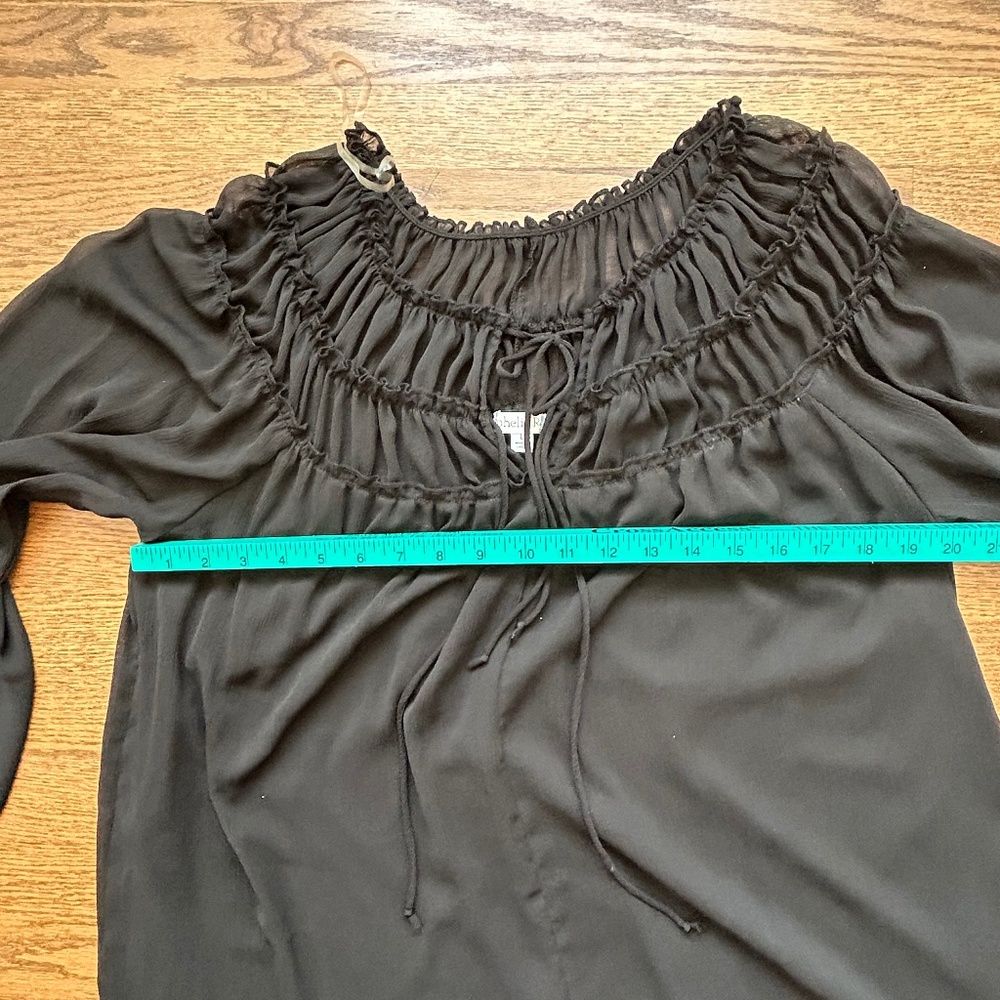 Black Sheer Sleeve Blouse Pheasant Boho Womens L - Picture 6 of 8